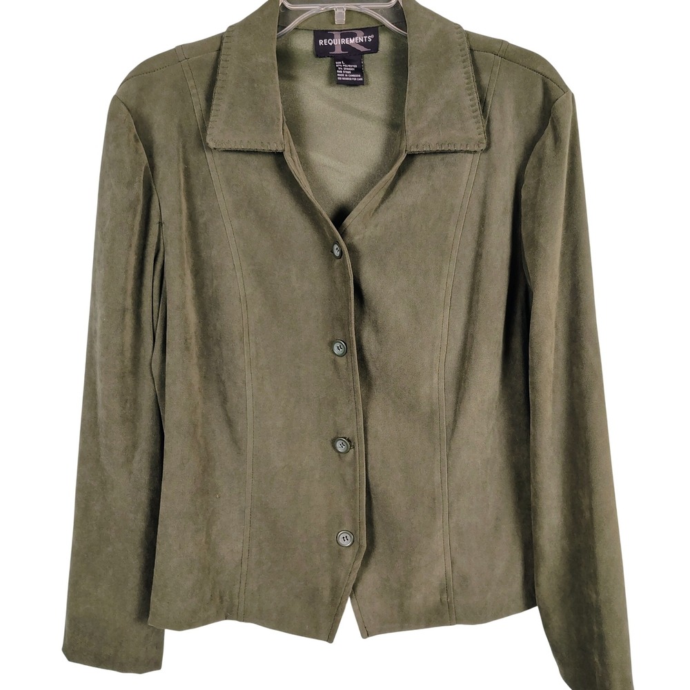 NWT Requirements Womens SZ L Persuedetion Jacket Sage Green Faux Suede Gorpcore